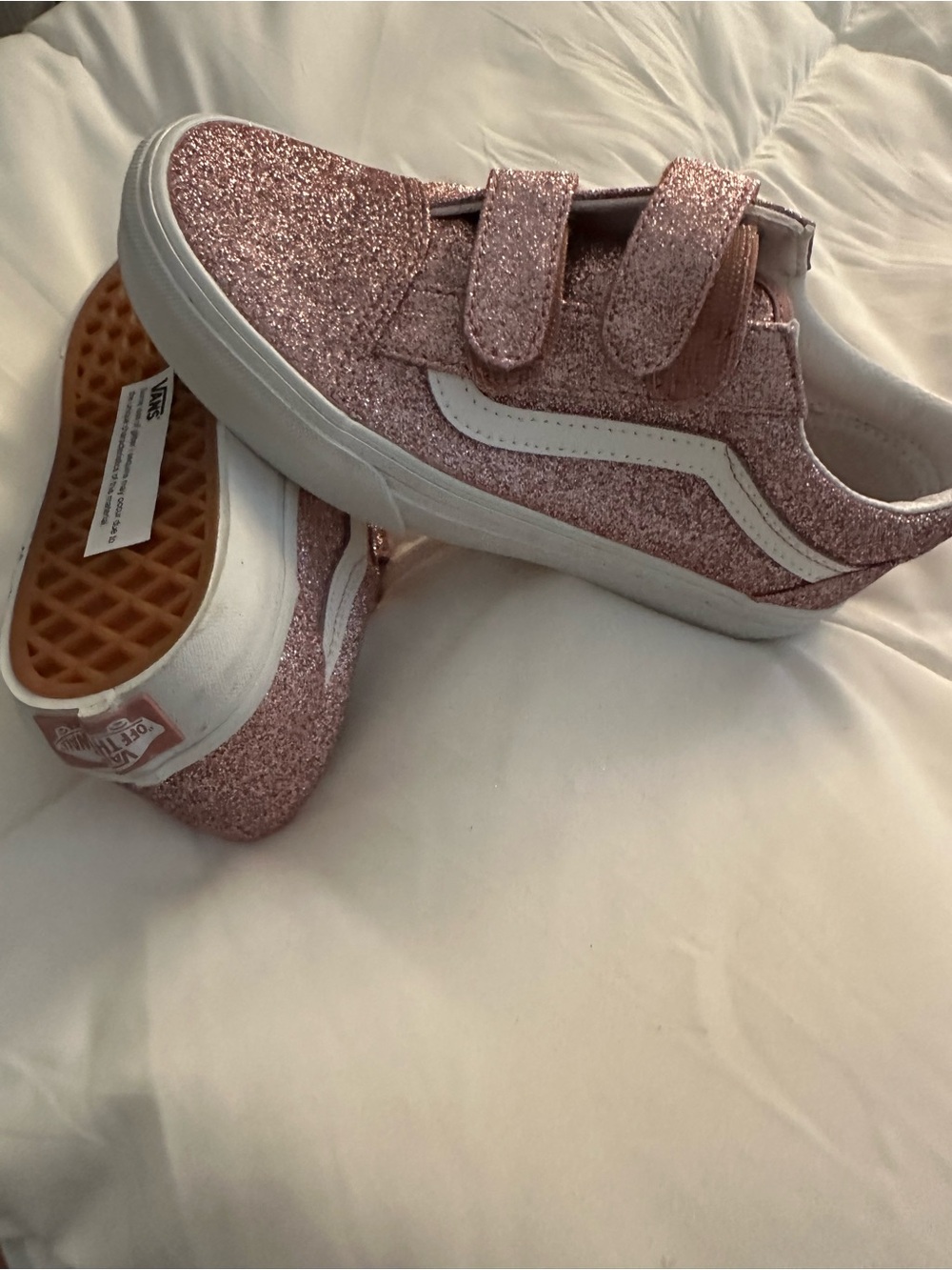 Vans New W/O Box Kids Glitter Rose Pink Velcro Sneakers 2.5 - Picture 3 of 3